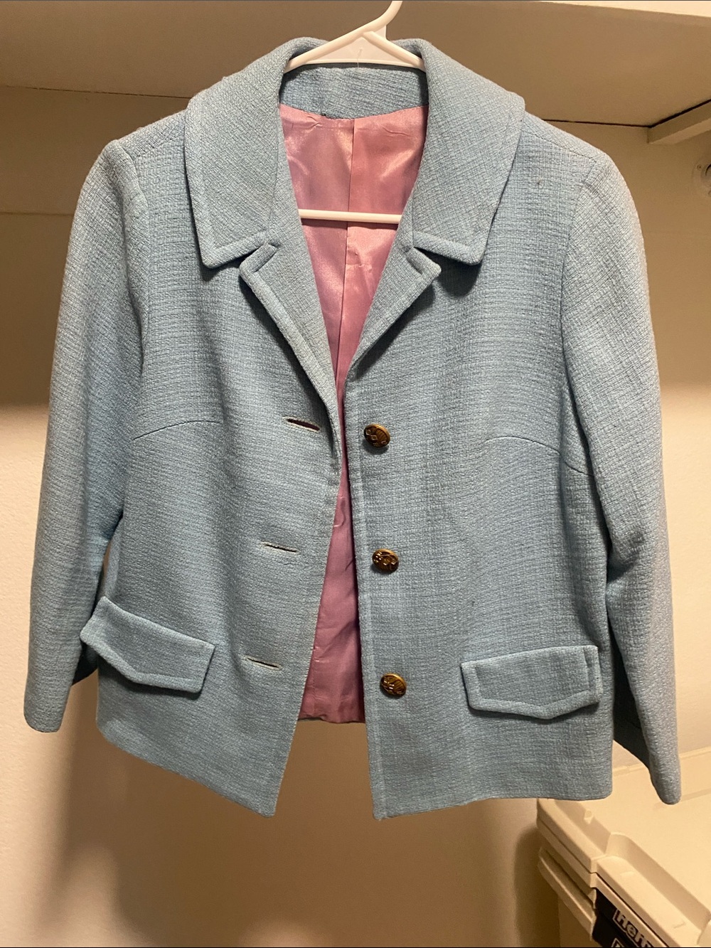 Vintage Light Blue Blazer with Pink Lining